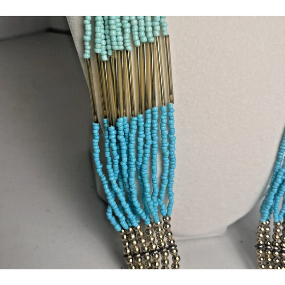 Vintage Beaded Statement Necklace 33" Turquoise Southwest 12 Strand Seed Beads - Picture 8 of 12
